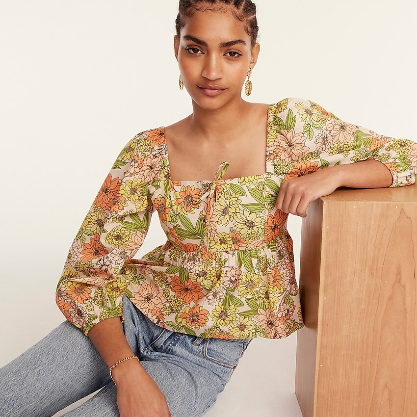 J.Crew: Squareneck Tie-front Top In Zinnia Floral For Women | J. Crew US