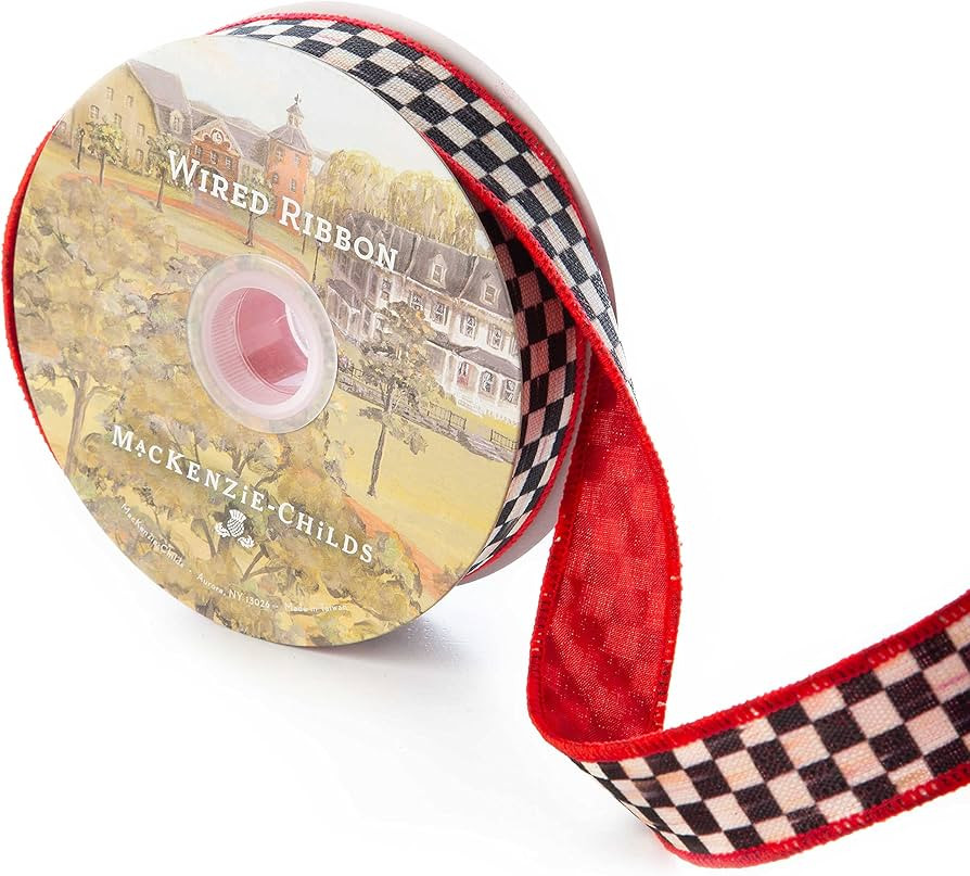 MacKenzie-Childs Poly Fabric Courtly Check 1" Ribbon - Red - 10 Yards (30 feet) | Amazon (US)