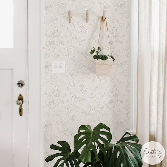Neutral Floral Wallpaper, Light Flowers Bohemian, Peel and stick or Traditional Wall Hanging | Etsy (US)