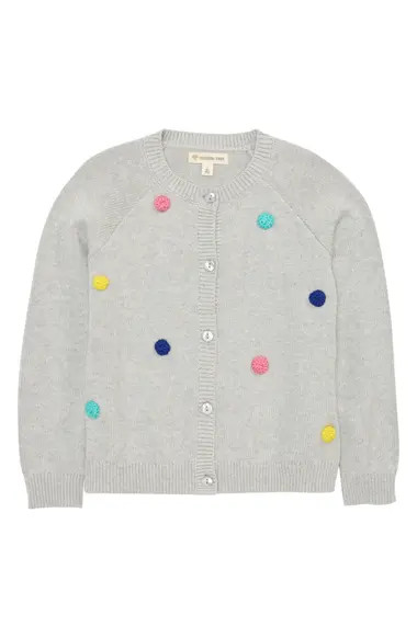 Tucker + Tate Kids' Pom Pom Cotton Cardigan (Little Girl & Big Girl) | Nordstrom