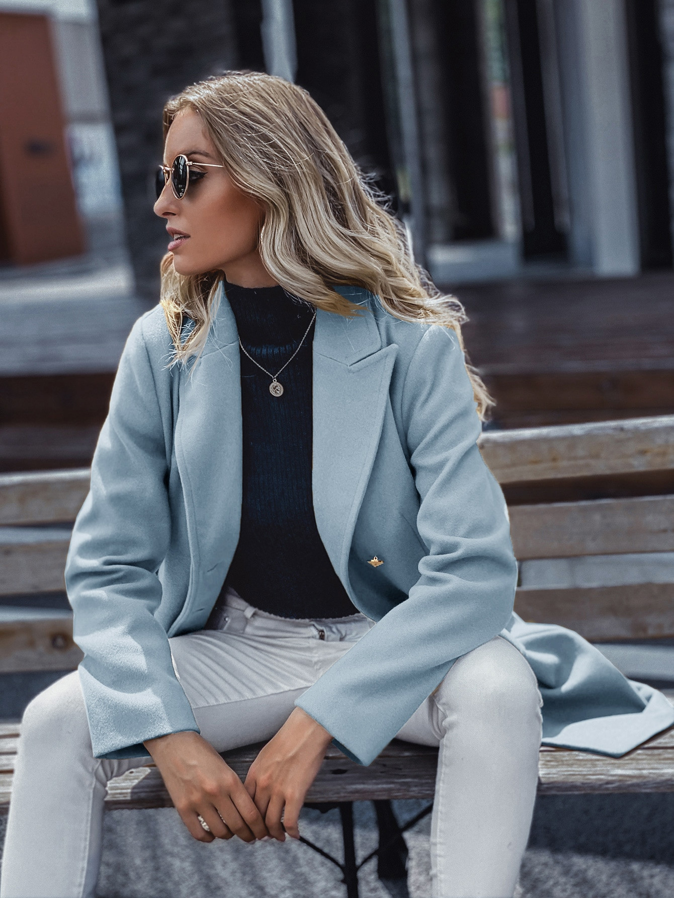 SHEIN BIZwear Lapel Collar Double Breasted Overcoat Workwear | SHEIN