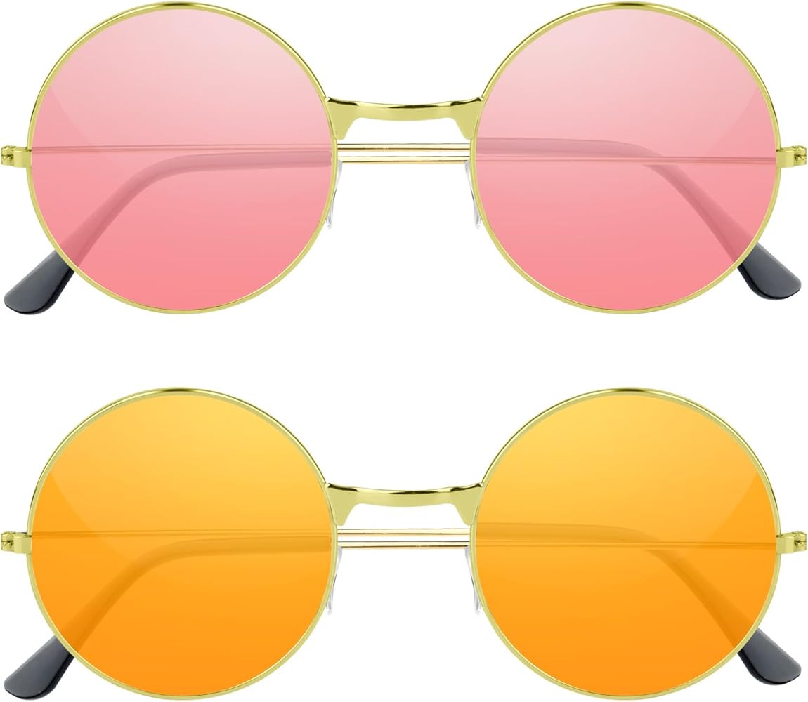 NEBURORA Round Hippie Sunglasses Metal Frame Colored Circle Glasses for Women Men 70s Retro Disco... | Amazon (US)