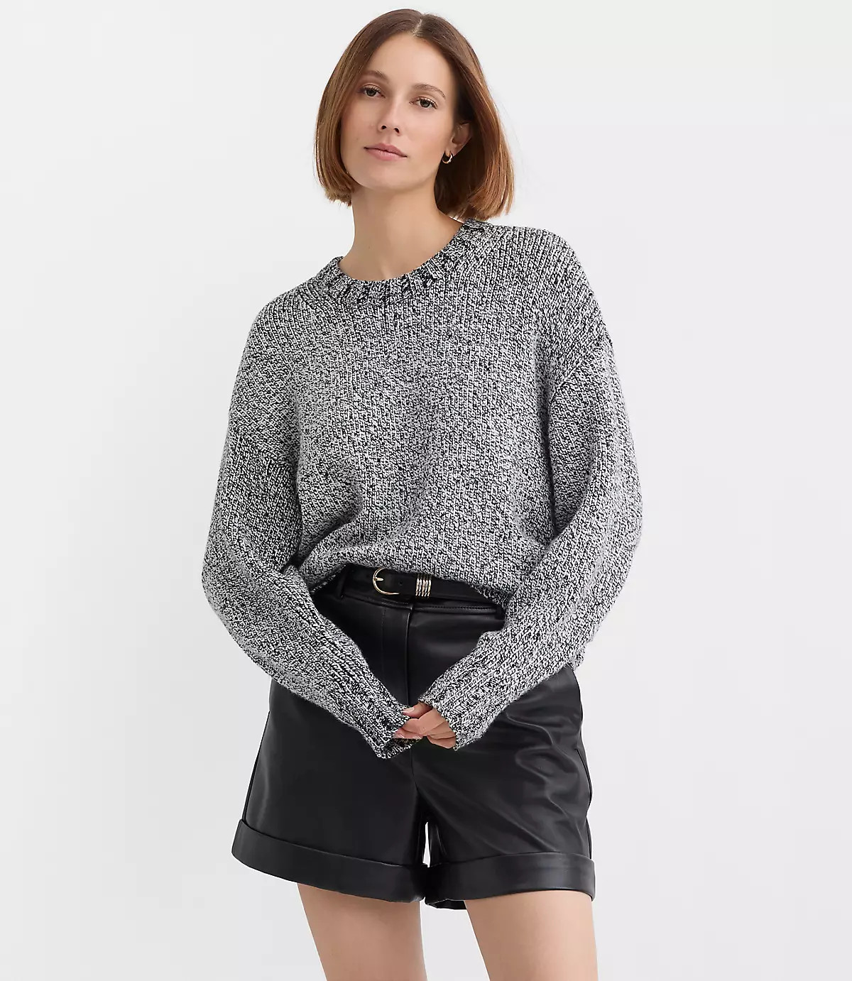 Shimmer Marled Elliptical Hem Sweater | LOFT