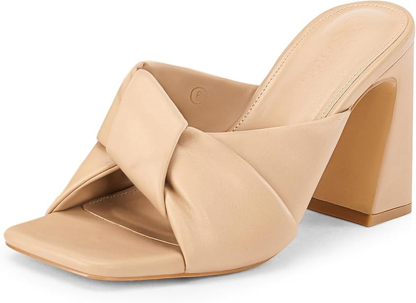 Coutgo Womens Chunky Heeled Mules Puffy Knot Square Open Toe Slip On Sandals Summer Evening Party... | Amazon (US)