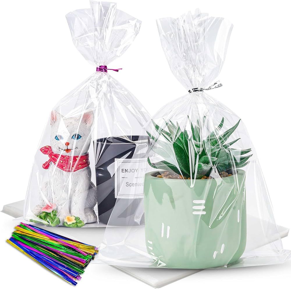 LOKIQNG Cellophane Bags Plastic Gift Bags Clear Cookie Bags Treat Bags with Twist Ties for Party ... | Amazon (US)