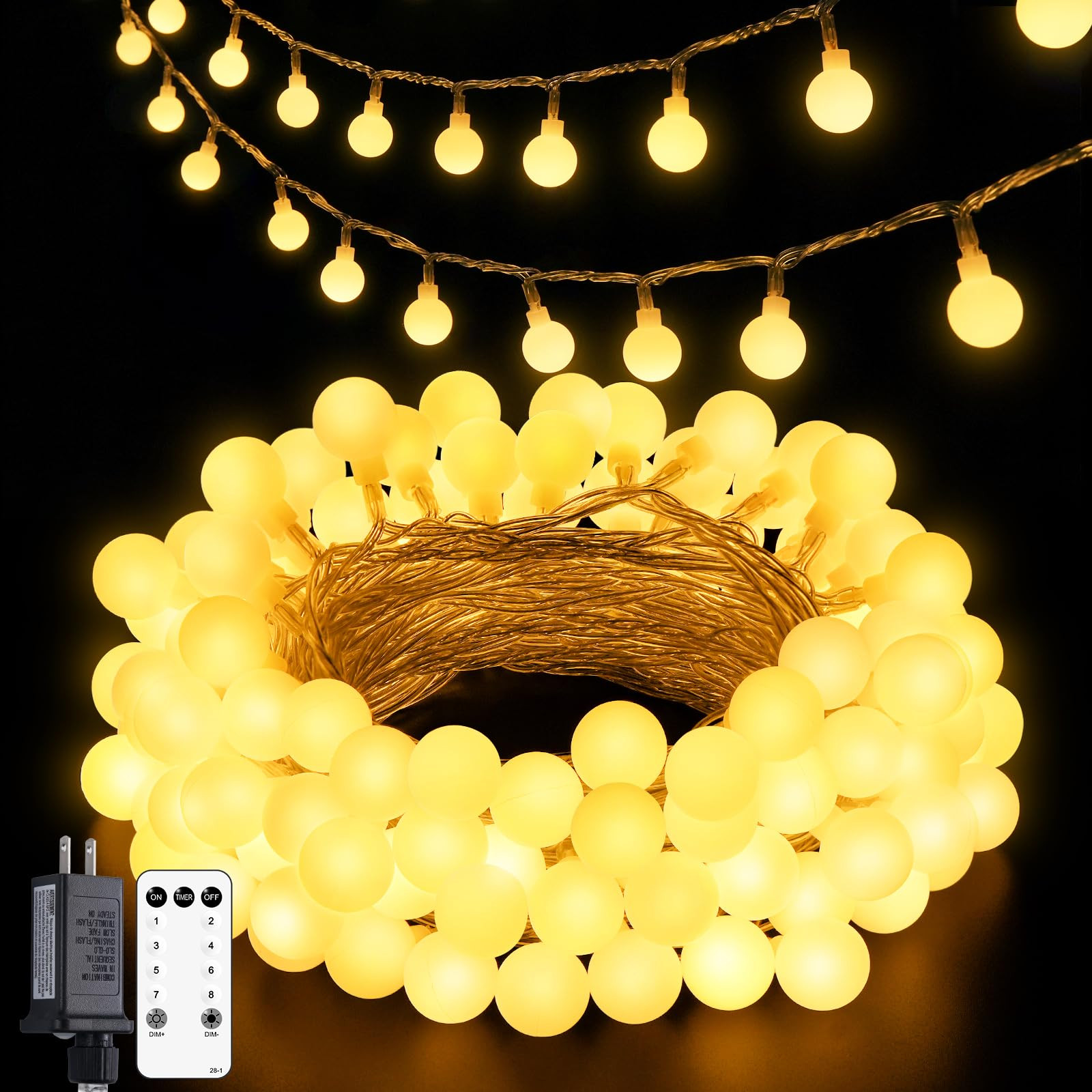 Globe String Lights 43ft, 100 LED Fairy Lights Plug in with Remote for Bedroom,Classroom,Indoor,P... | Amazon (US)