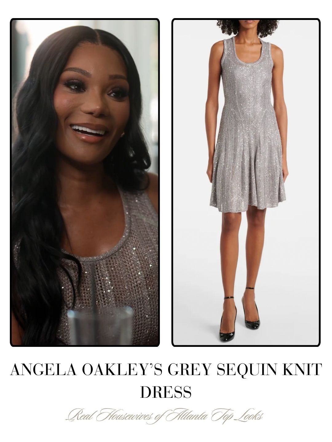 Angela Oakley’s Grey Sequin Knit Dress 