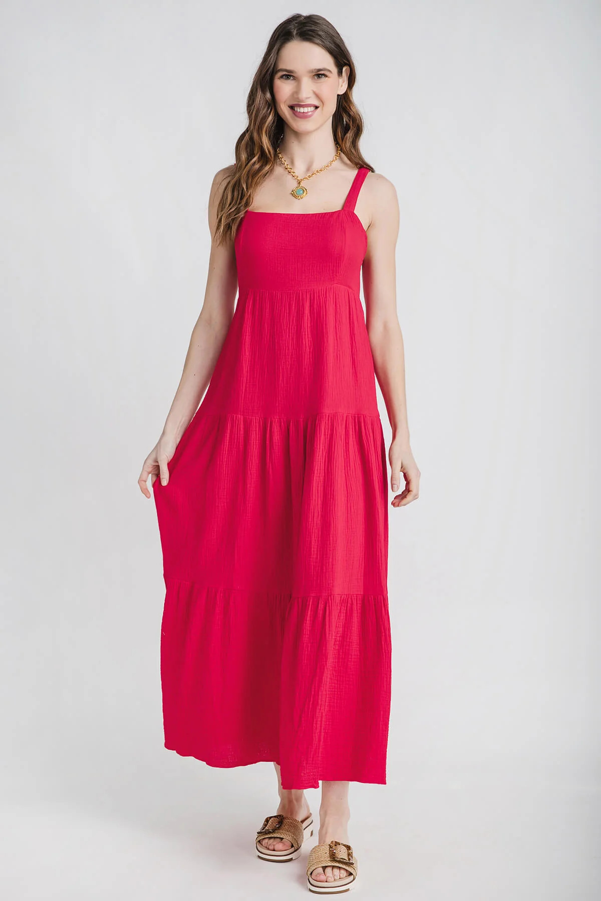 Skies Are Blue Sleeveless Tiered Maxi Dress | Social Threads