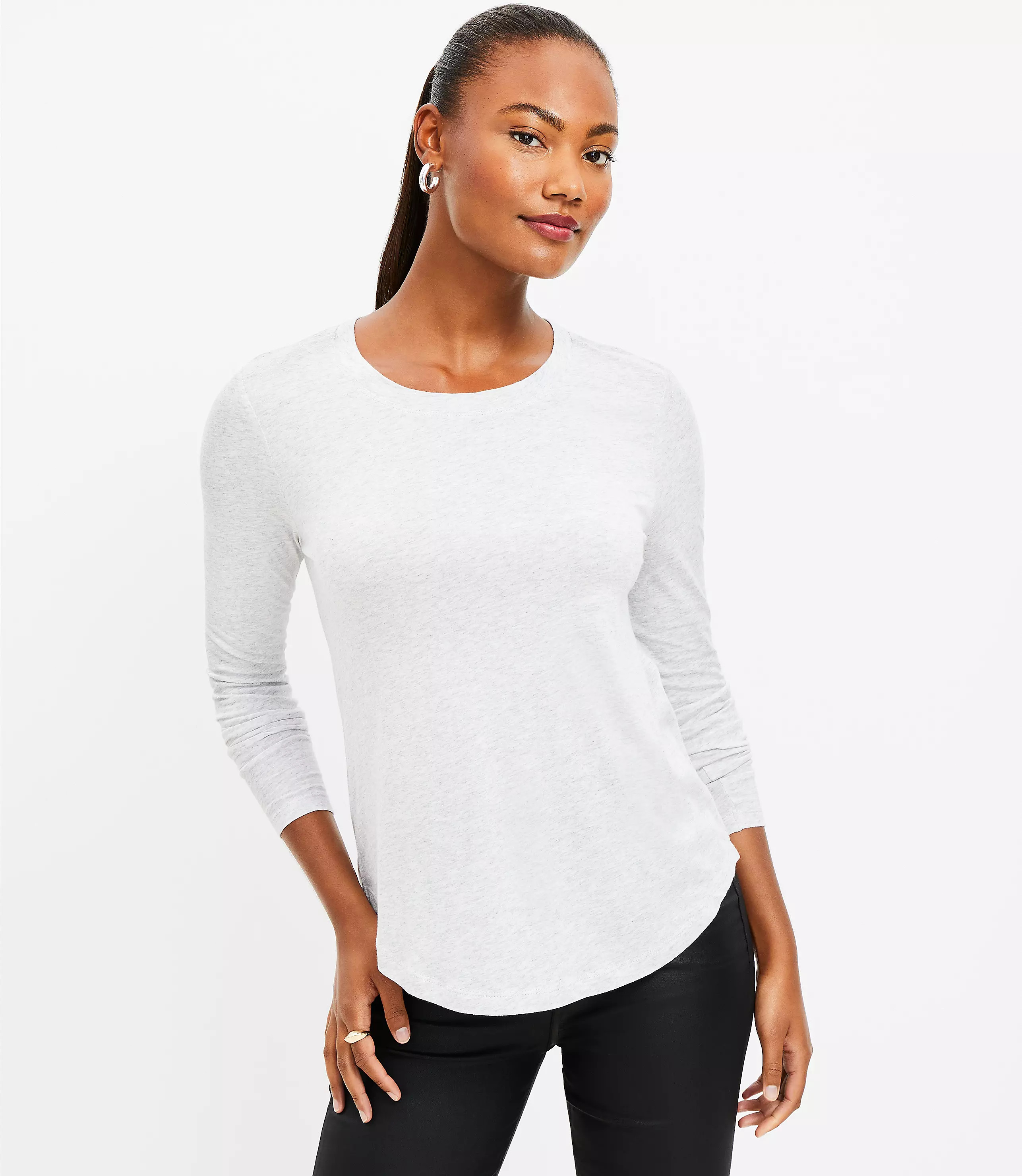 Heathered Long Sleeve Everyday Tee | LOFT