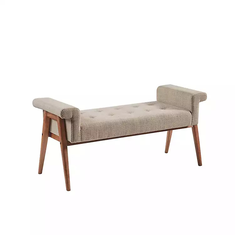 Tan Button Tufted Wood Bench | Kirkland's Home