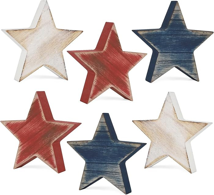 COCHIE 4th of July Decorations Wooden Star Set of 6, Labor Day Decor, Patriotic Memorial Day Tier... | Amazon (US)