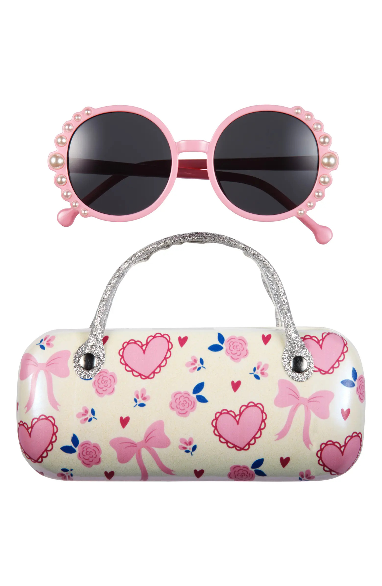 Kids' Round Sunglasses & Pretty Icons Case Set | Nordstrom