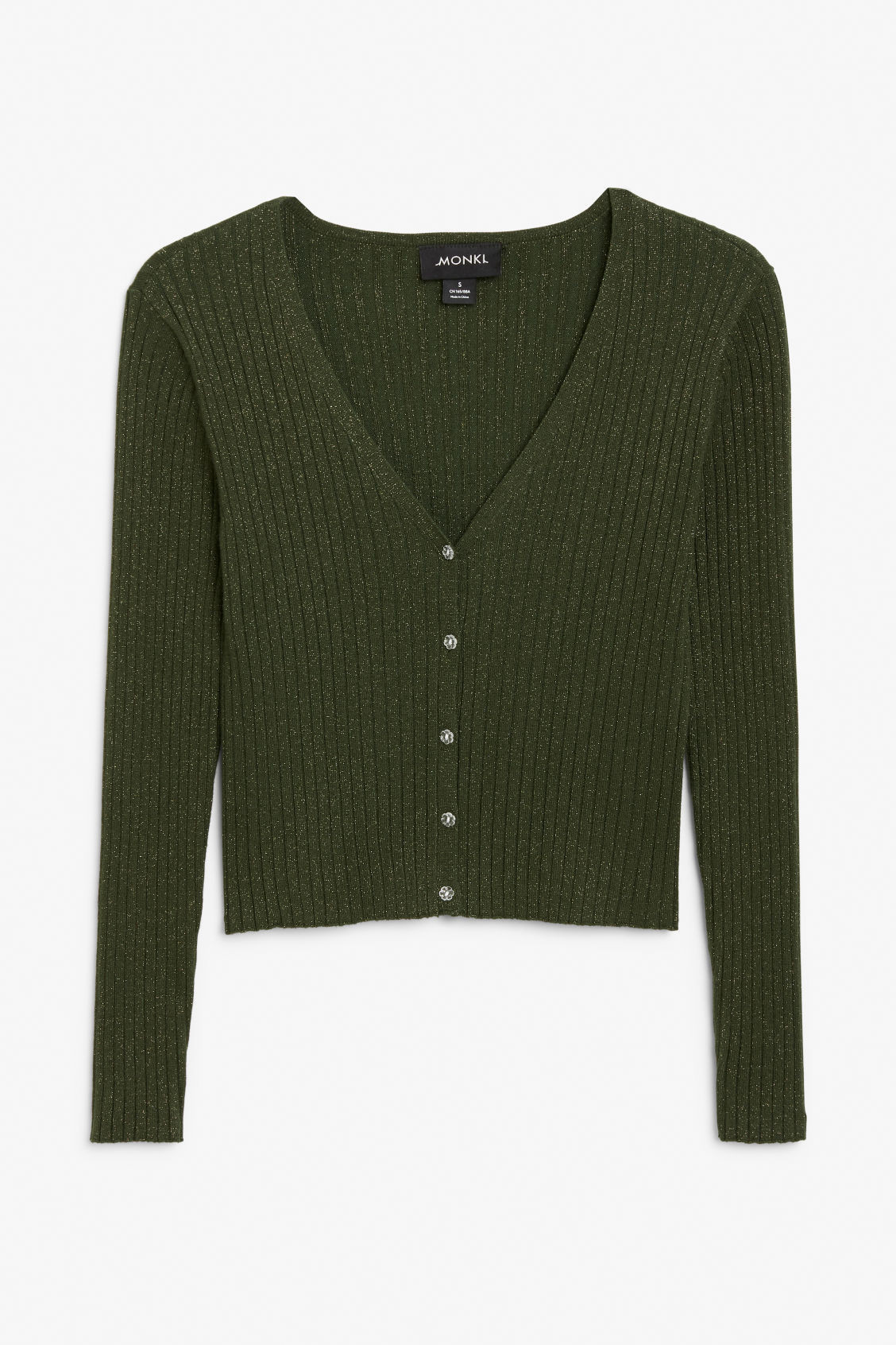 Ribbed button-up top - Green | Monki