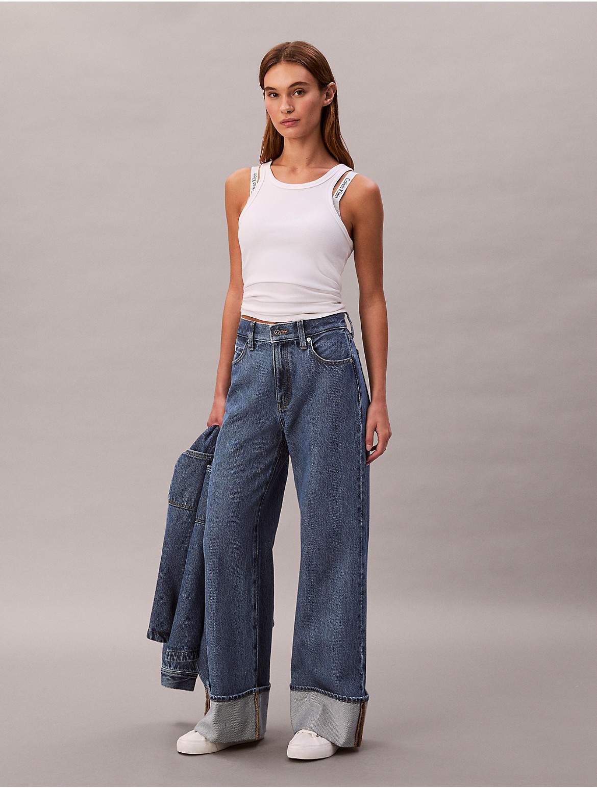 Calvin Klein Women's Wide Cuff Wide Leg Jeans - Blue - 33W x RL | Calvin Klein (US)