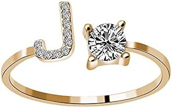 ManRiver 26 Letters Rings for Women - Diamond Rhinestone Studded Zirconia Open Adjustable Rings Jewe | Amazon (US)