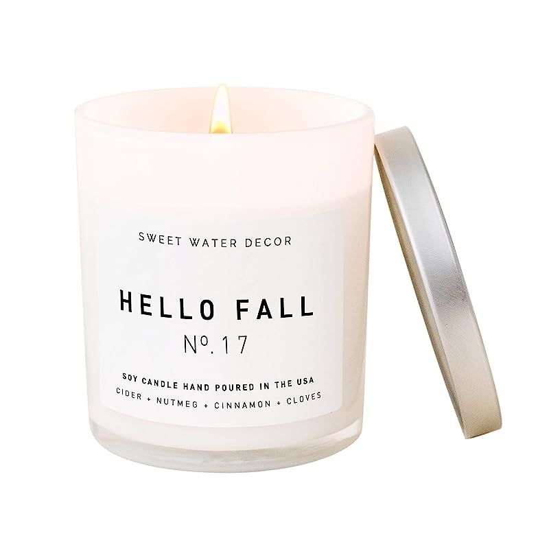 Sweet Water Decor Hello Fall Candle | Cinnamon, Apples, and Clove Autumn Scented Soy Candles for ... | Amazon (US)