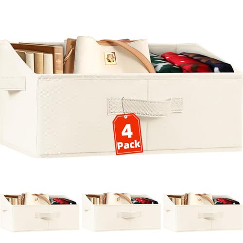 Criusia Closet Organizers Bins 4 Pack - Large Closet Shelf Organizer with Handles - Fabric Trapezoid Home Organization and Storage Baskets for Organizing Clothes Toy Blanket Towel Purse Hats | Amazon (US)
