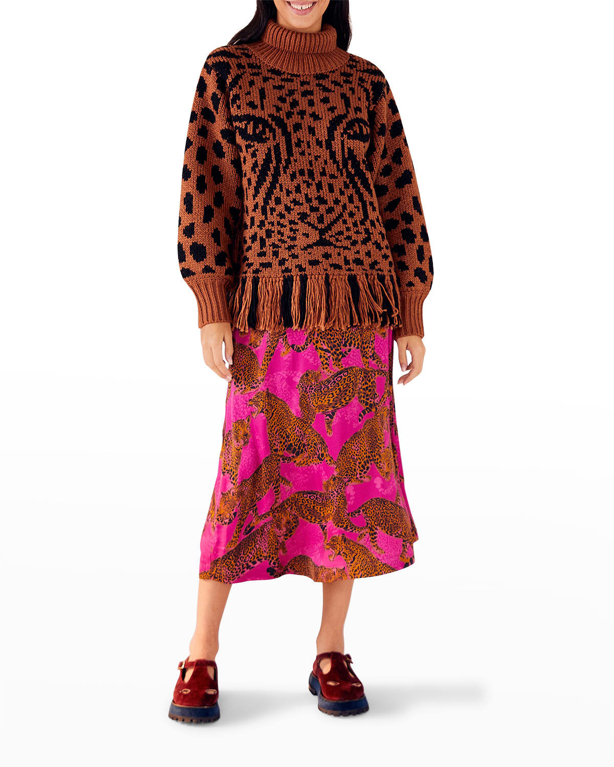Artsy Leopards Printed Midi Skirt | Neiman Marcus