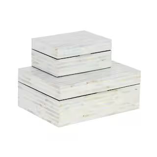 Litton Lane Rectangle Mother of Pearl Handmade Box with Linear Mosaic Pattern and Hinged Lid (Set... | The Home Depot