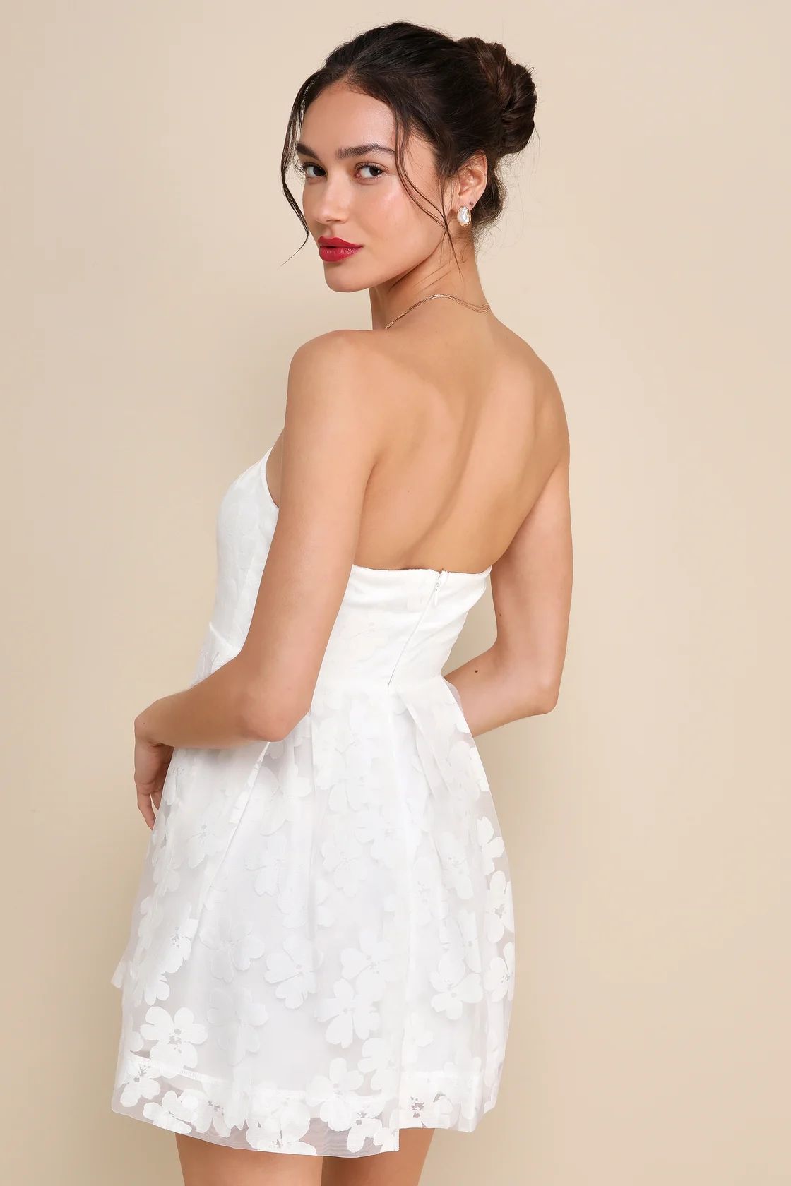 Distinctly Flirty White Floral Burnout Strapless Mini Dress | Lulus