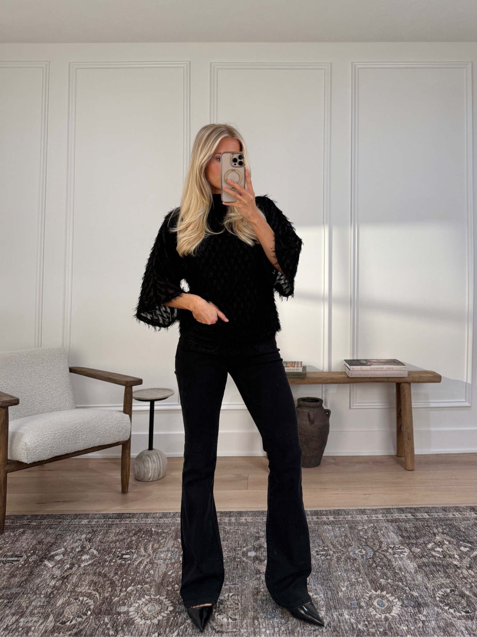 Thanksgiving outfit from Anthropologie 🦃 wearing a size small in top, 26 long in pants, shoes run tts! #kathleenpost #thanksgivinglooks #anthropologie 

#LTKSeasonal #LTKStyleTip