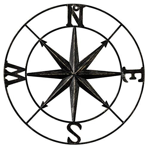 DECORKEY 11" Compass Wall Decor Decorative Round Metal Compass Distressed Wall Décor Nautical Wall Decor for Indoor Outdoor Beach House Decor Nursery Decor Lake House | Amazon (US)