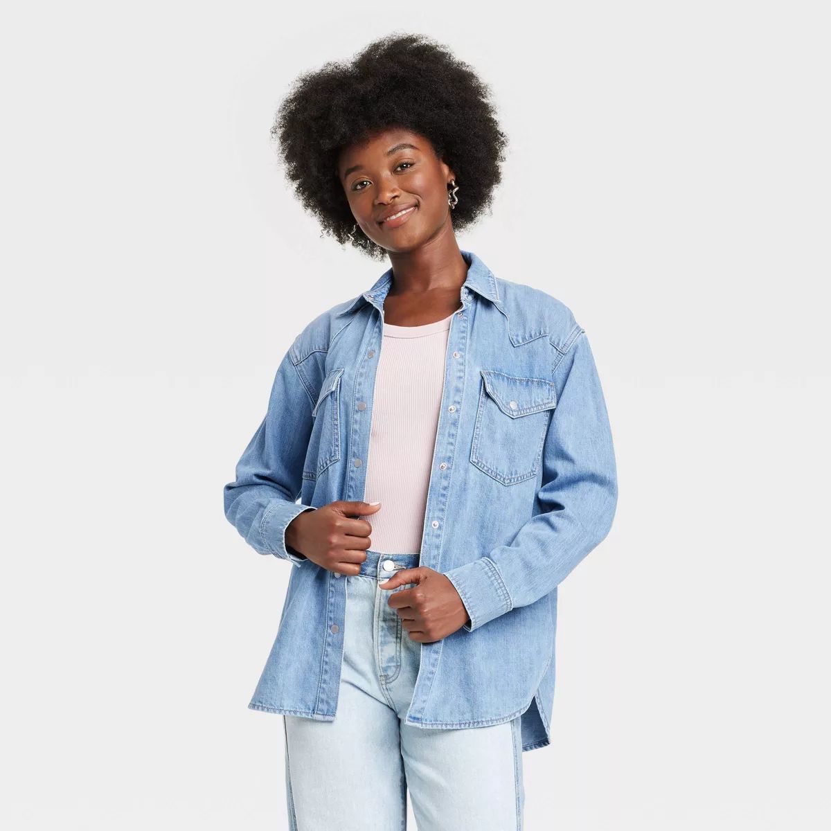 Women's Long Sleeve Denim Shirt - Universal Thread™ Medium Wash | Target