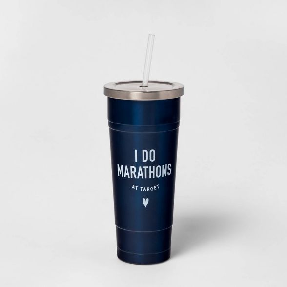 25oz Double Wall Stainless Steel I do marathons at Target Tumbler with Straw Blue - Room Essentia... | Target