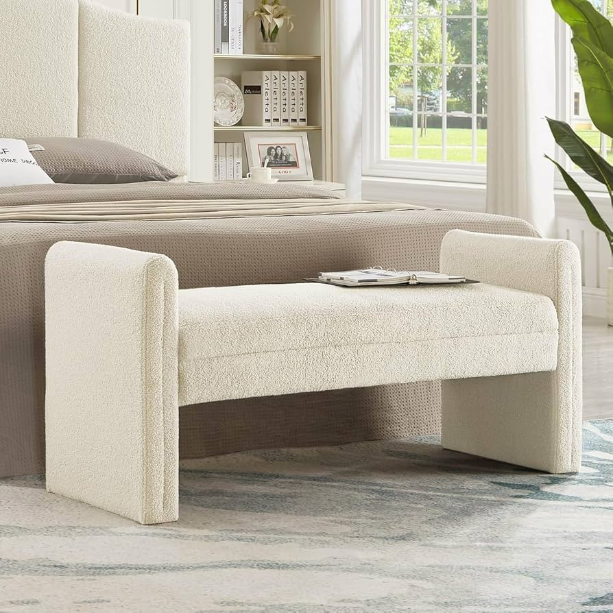 24KF Modern Upholstered Bed Bench Covered with Soft Boucle Teddy Fabric, Lovely Entryway Bench Ot... | Amazon (US)