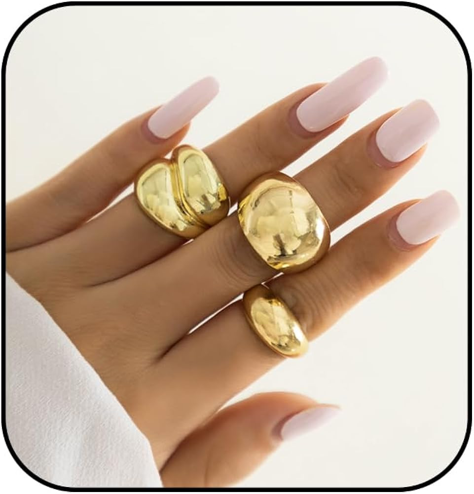 Chunky Gold Rings Adjustable Dainty Thick Dome Rings Stacking Rings for Women,3-8Pcs Chunky Gold ... | Amazon (US)