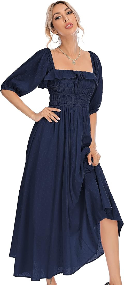 R.Vivimos Women Summer Half Sleeve Cotton Ruffled Vintage Elegant Backless A Line Flowy Long Dres... | Amazon (US)