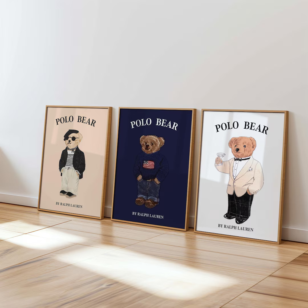 Bear Set of 3 Wall Art Poster, Fashion Magazine Poster, Vintage Fashion Magazine Poster, Printabl... | Etsy (US)