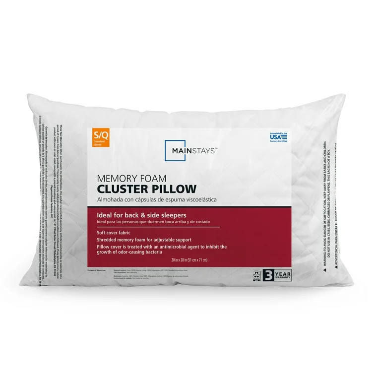 Mainstays™ Memory Foam Cluster Bed Pillow, Standard Queen - Walmart.com | Walmart (US)