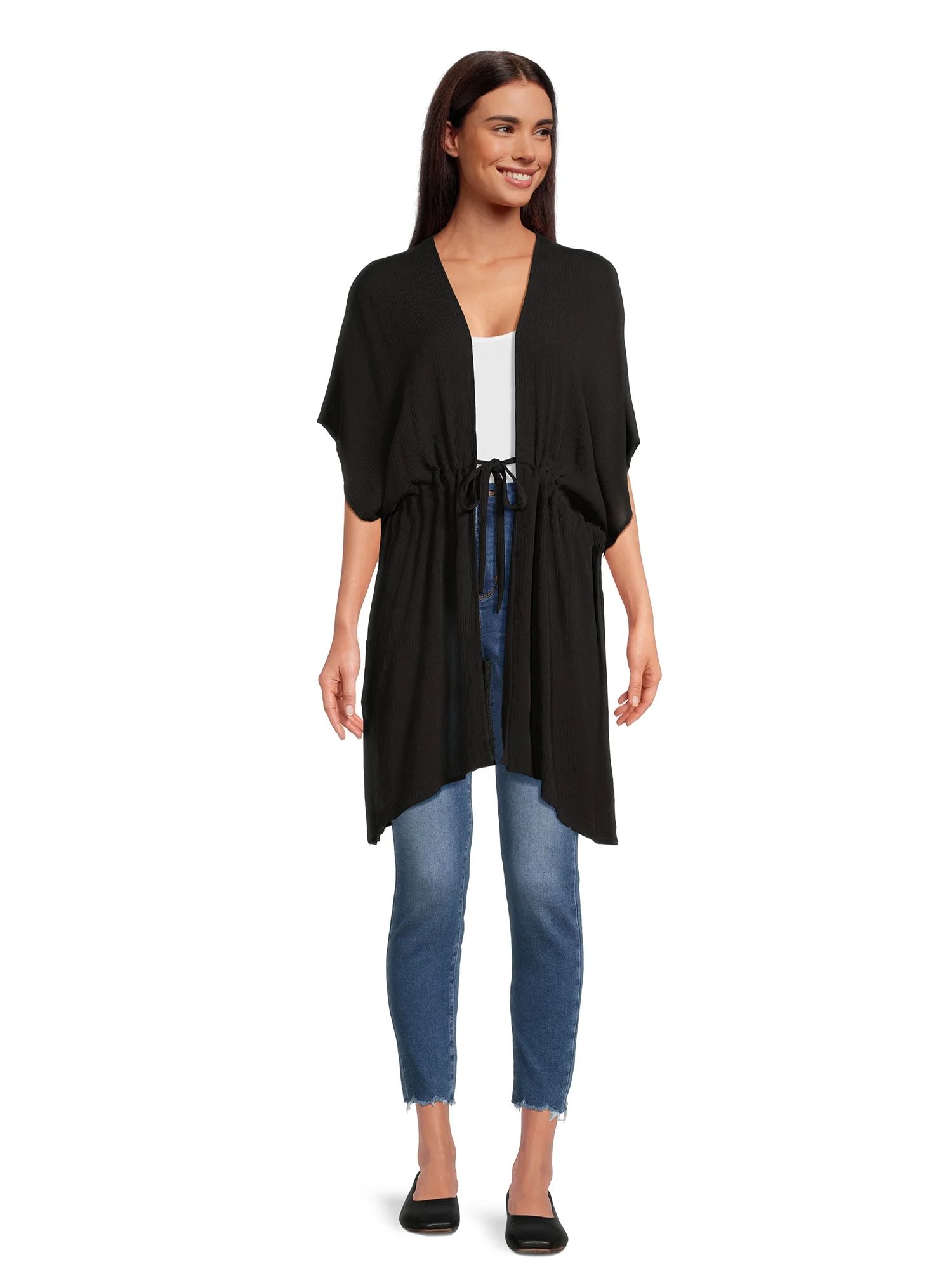 Time and Tru Women's Tie Front Layering Piece, Sizes S-3XL, Black Soot | Walmart (US)