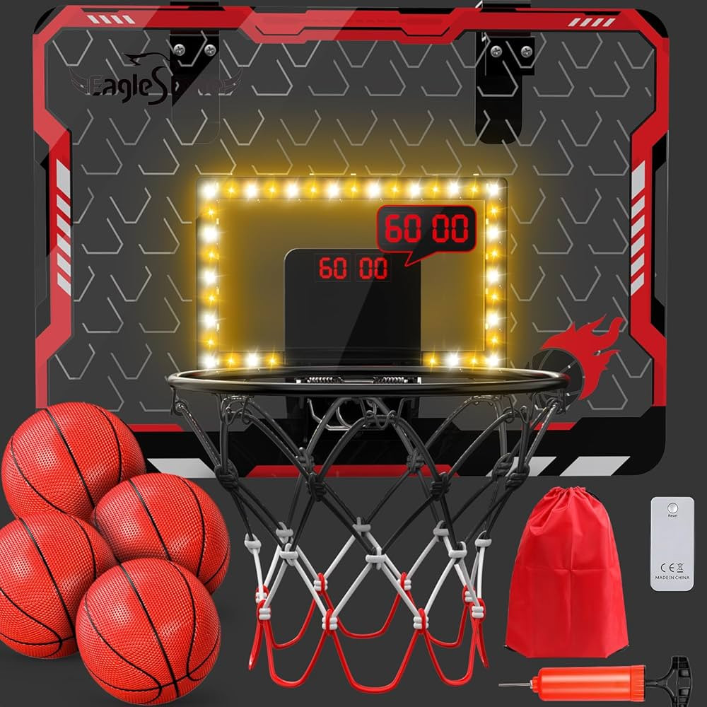 EagleStone Mini Basketball Hoop Indoor with LED Light,Double Electronic Scoreboard,Basketball Hoo... | Amazon (US)