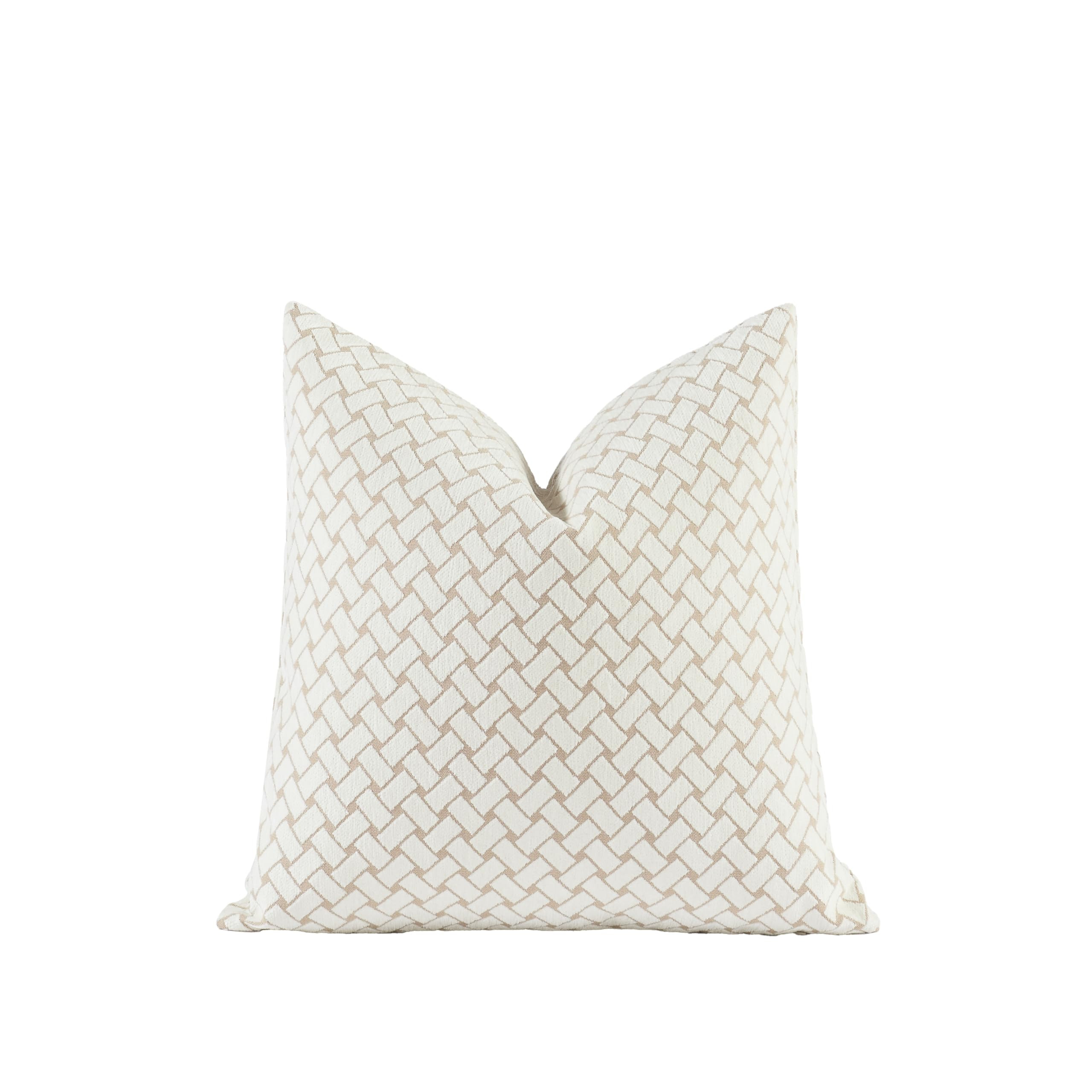 New 22x22'' inches Throw Pillow Cushion Covers - Woven Grid Beige Color Chenille Jacquard Embroid... | Amazon (US)