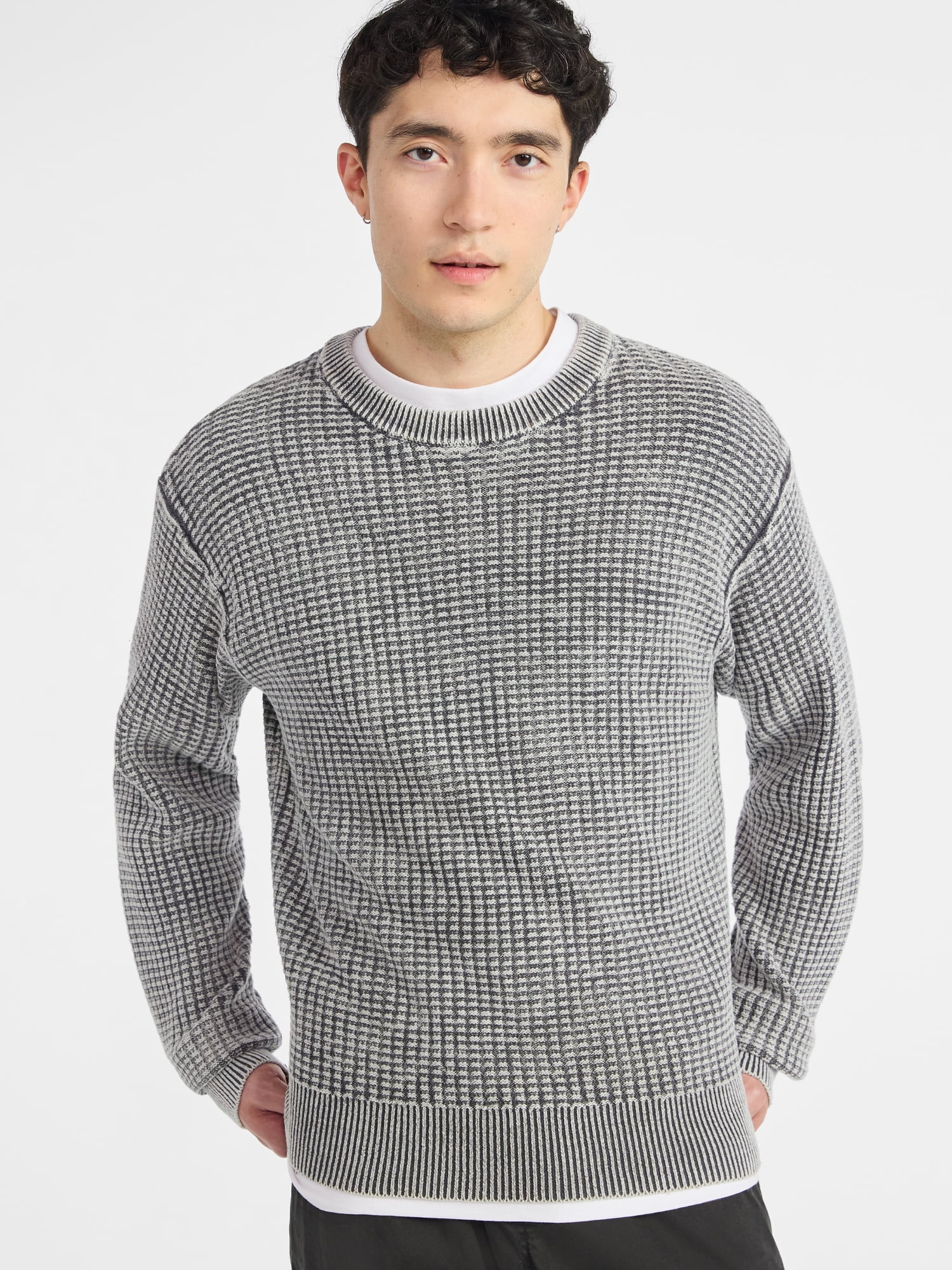 No Boundaries Men's & Big Men's Thermal Stitch Crewneck Sweater, Midweight, Sizes XS-3XL | Walmart (US)
