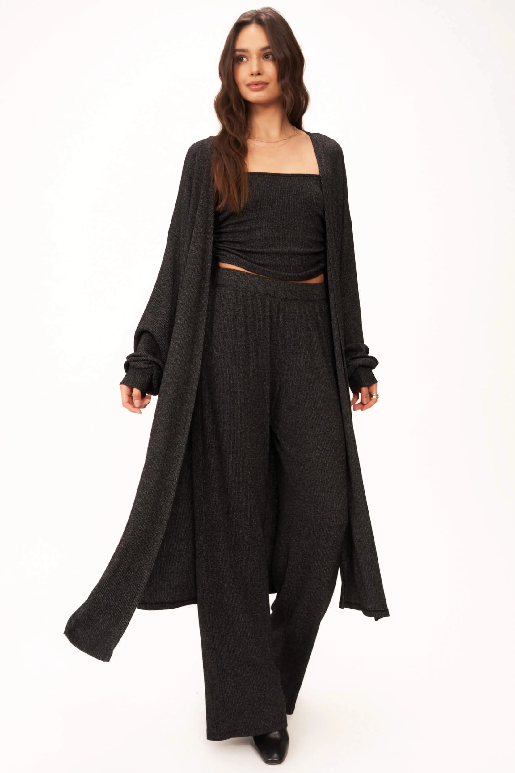 Catch Flights Maxi Rib Cardi - Black | Project Social T
