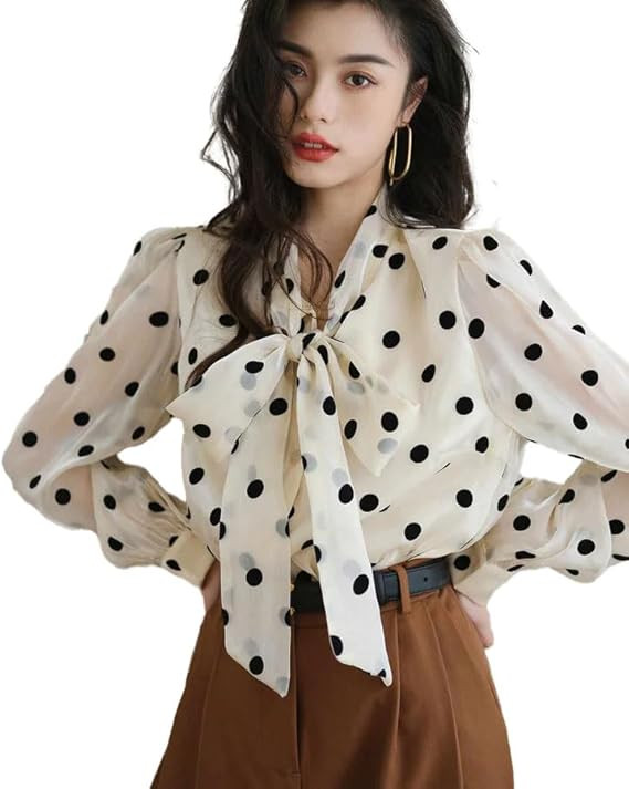 Polka Dot Silk Blouse Women Tie Neck - 19 Momme Chiffon Sleeve Crepe Top for Work & Weekend | Amazon (US)