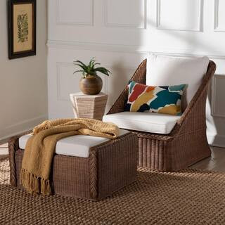 bali & pari Derris Peanut Brown Rattan Arm Chair with Ottoman Set 2561407714076HD - The Home Depo... | The Home Depot