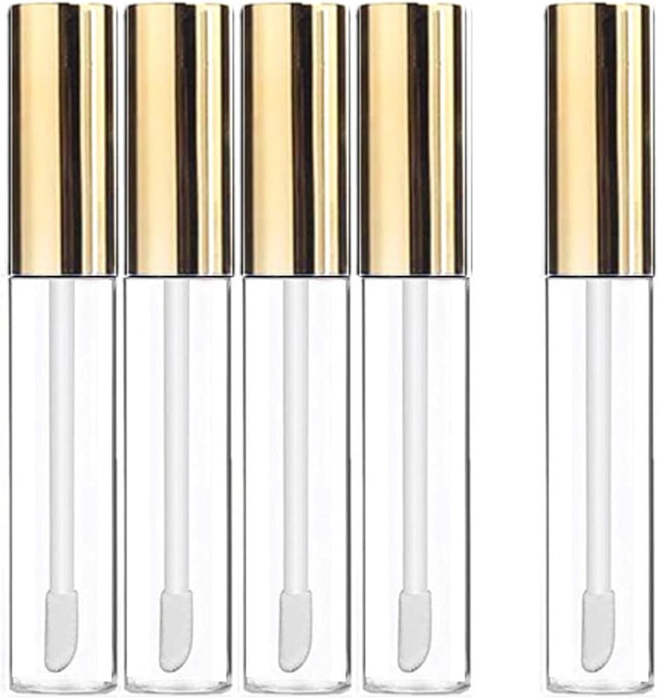 KEAIYYJ- Empty Lip Gloss Tubes with Wand Refillable Cosmetic Containers Bottles Gold 10 ml 5 Pack | Amazon (US)