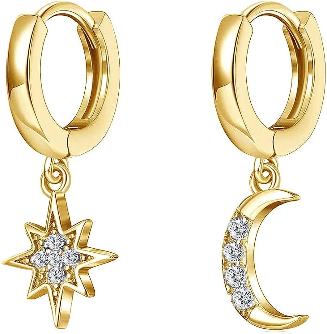 Amazon Brand HIKARO Personality Asymmetric Crystal Star Drop Earrings Delicate Joker Moon Style W... | Amazon (UK)