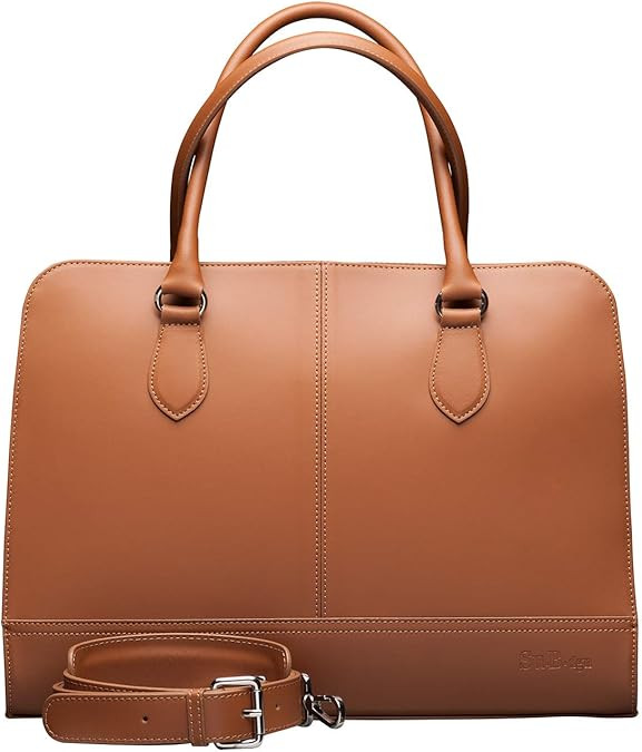 15.6 inch Laptop Bag with Luggage Strap, Briefcase for Women, Split Leather, Shoulder Bag, Crossb... | Amazon (US)