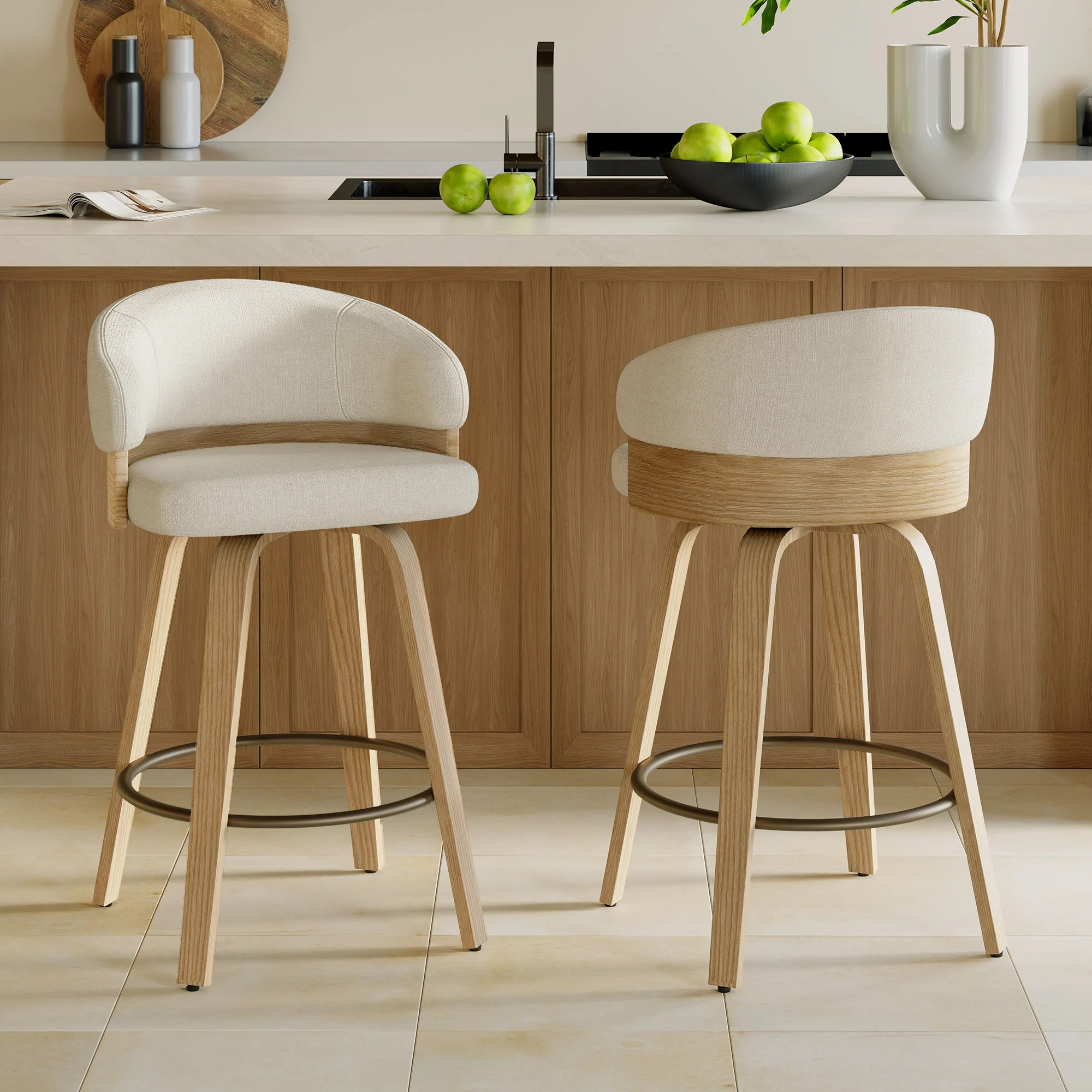 Swivel Upholstered Counter Stool With Wood Frame | Wayfair North America