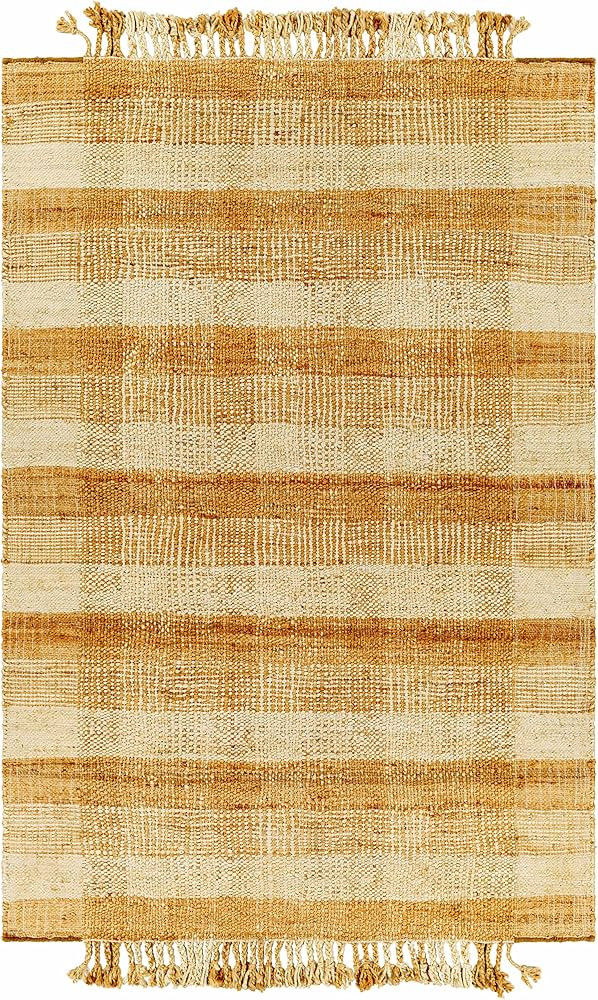 Alara Jute Plaid Area with Tassel Area Rug - Peach, Tan - 2' x 3' | Amazon (US)