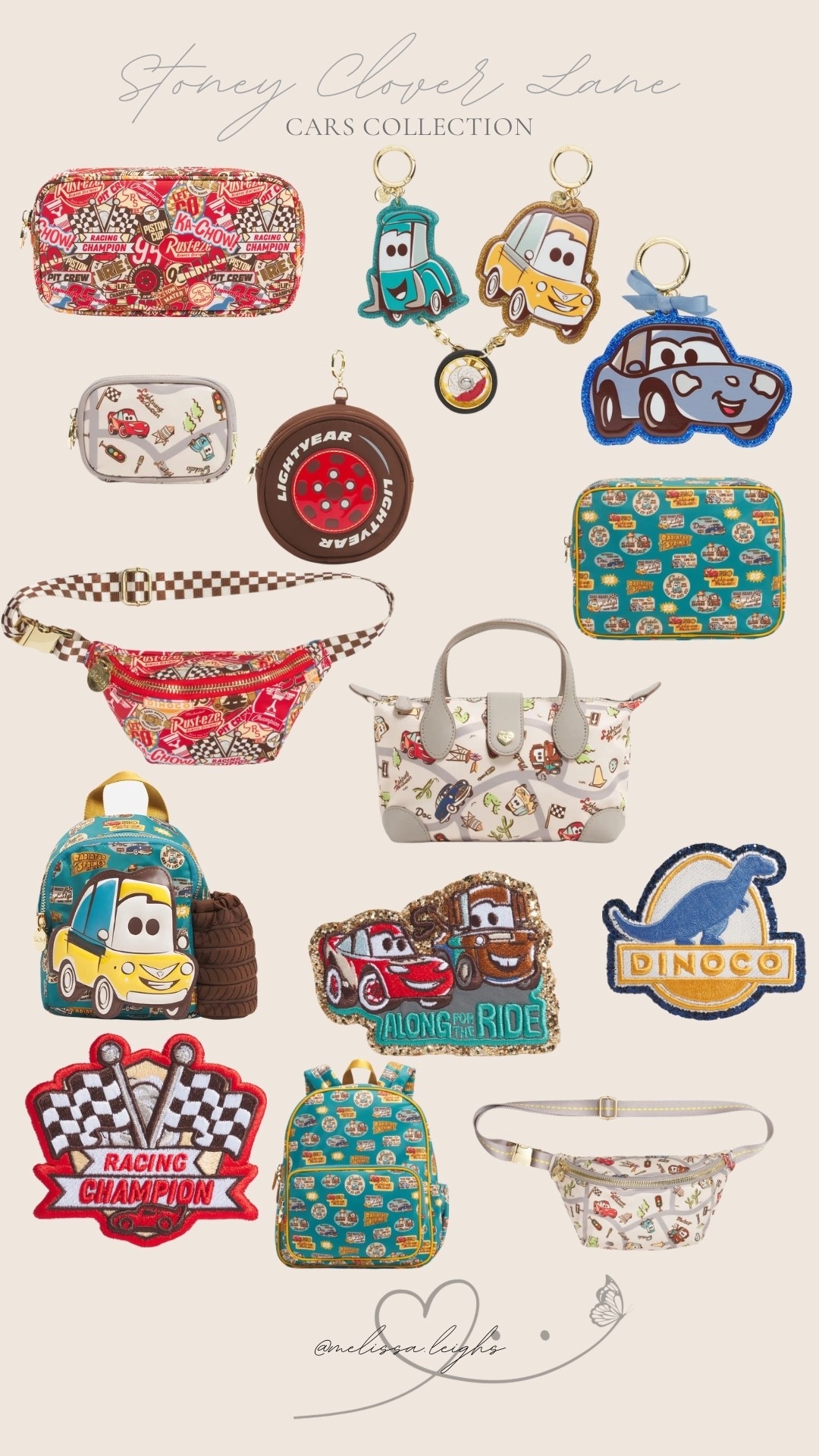 Stoney clover lane cars collection 

Lightning McQueen, mater, jumbo Fanny pack, pouchette crossbody, travel pouches, patches, bag charms, bag chains, backpacks, Disney accessories, Disney parks, theme park outfit, radiator springs, Disney kids accessories

#LTKTravel #LTKKids #LTKootd