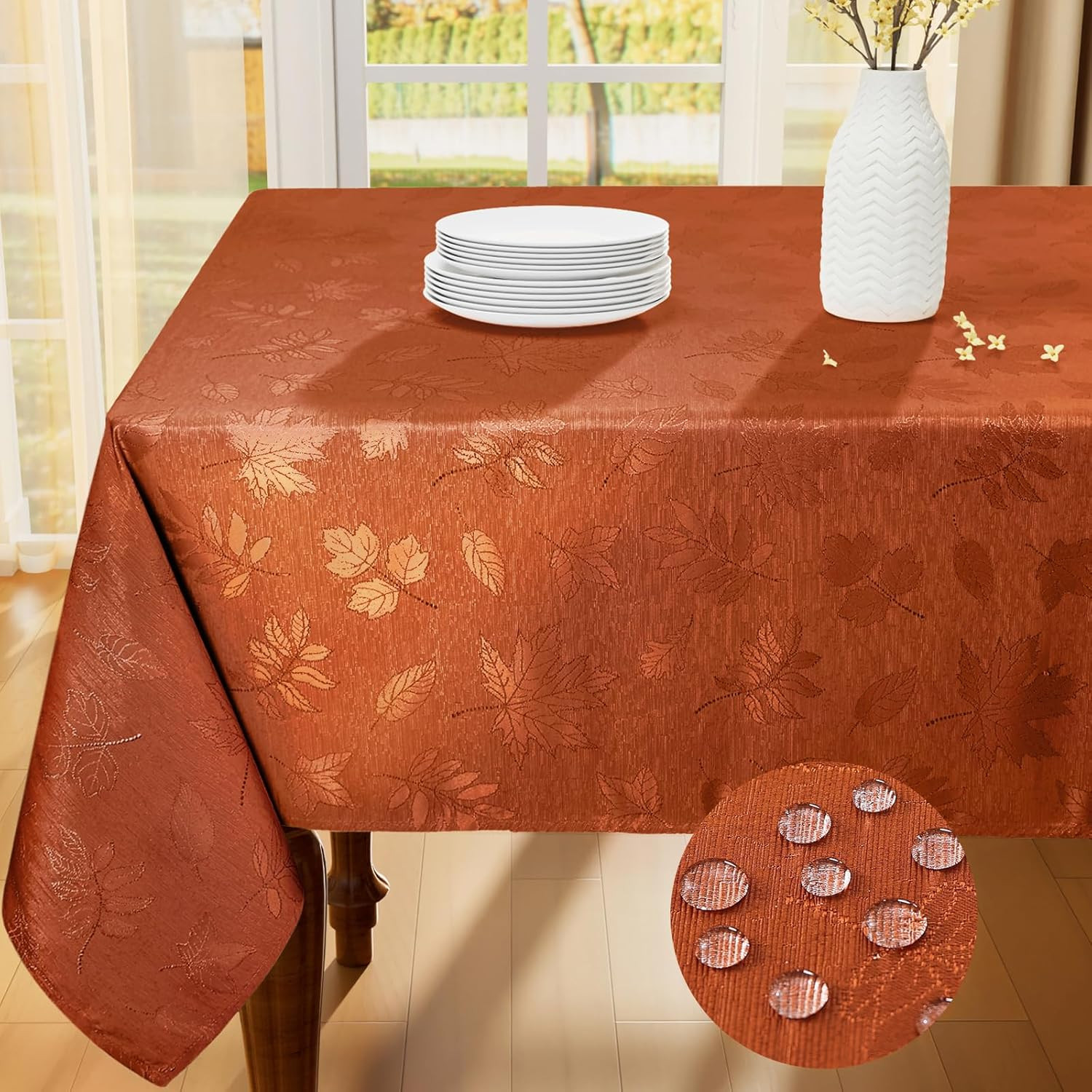 Smiry Fall Jacquard Tablecloth, 60x84 Inch Waterproof Autumn Leaves Damask Table Cloth, Rectangle... | Amazon (US)