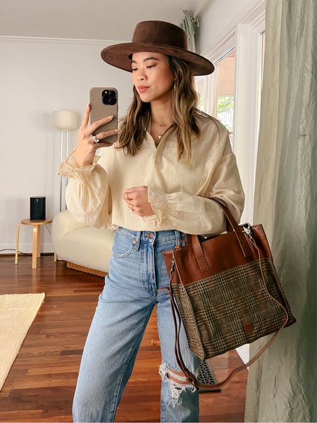 Able beige top with Madewell denim jeans  

Top: XXS/XS
Pants: 00/0
Shoes: 6


#fallfashion
#fallstyle
#falloutfits
#able  
#datenight
#hat
#fedora
#workwear
#businesscasual 
#beigetop
#buttondown
#brownhat
#denim
#jeans
#booties
#madewell 

#LTKstyletip #LTKSeasonal #LTKworkwear