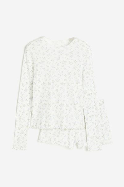 Ribbed Pajamas - White/floral - Ladies | H&M US | H&M (US + CA)