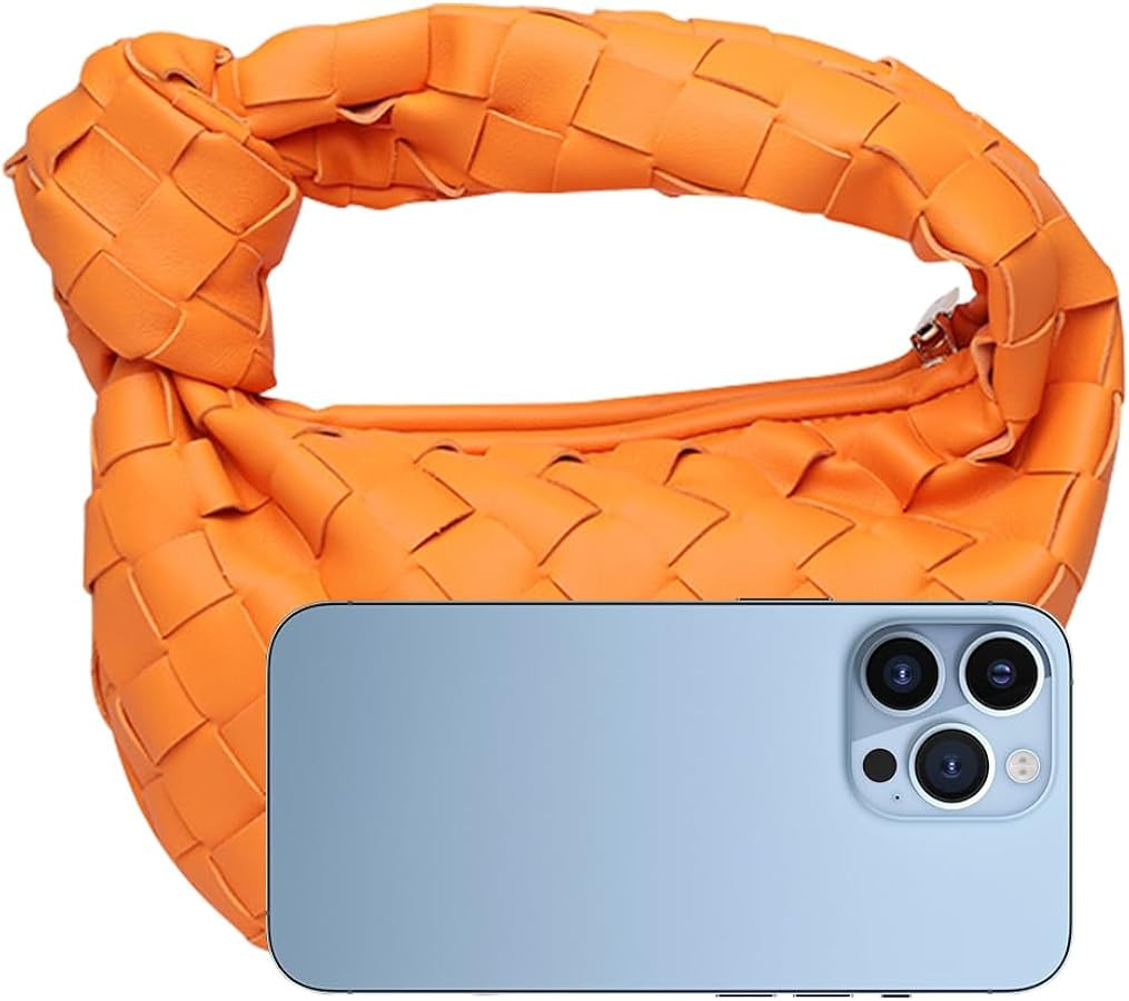 JBB Woven Handbag Bag for Women Leather Shoulder Bags Knotted Purse Soft Mini Hobo Clutch Orange | Amazon (US)